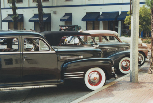 Plaza Square with classic cars used in feature film, "The Man Who Wasn't There", Orange, California, 2000