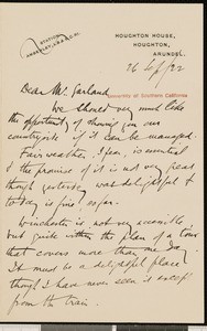 Arthur Rackham, letter, 1922-09-26, to Hamlin Garland