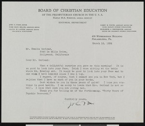 John Thomson Faris, letter, 1936-03-12, to Hamlin Garland