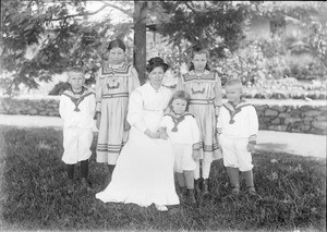 Missionary Emil Müller's family in the garden, Tanzania, ca.1905-1920