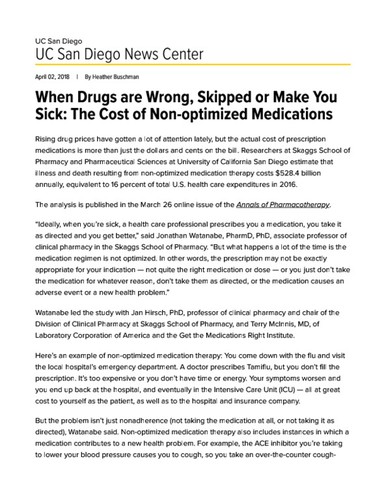 When Drugs are Wrong, Skipped or Make You Sick: The Cost of Non-optimized Medications