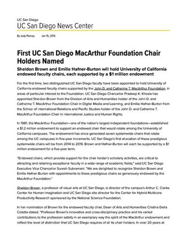 First UC San Diego MacArthur Foundation Chair Holders Named