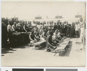 Xylophone orchestra in a workers' compound, South Africa