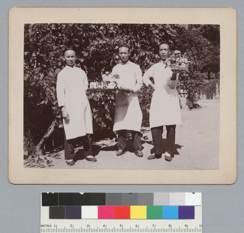 [three Chinese male servants, in uniforms]