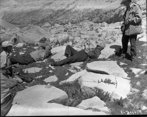 NPS Groups, Conrad Wirth, E.T. Scoyen resting on way to Mather Pass