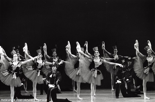 Kathleen Mitchell (right) and other dancers in a San Francisco Ballet performance of Balanchine's Stars and Stripes, circa 1980s-1990s