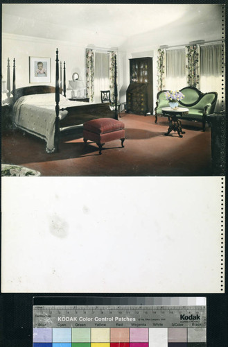 Bacon, Lloyd, residence. Bedroom, colored print