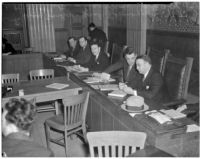 Members of the "little Dies committee" at hearings for charges of Communist activity against members of the Los Angeles County S.R.A., Feb. 5, 1940