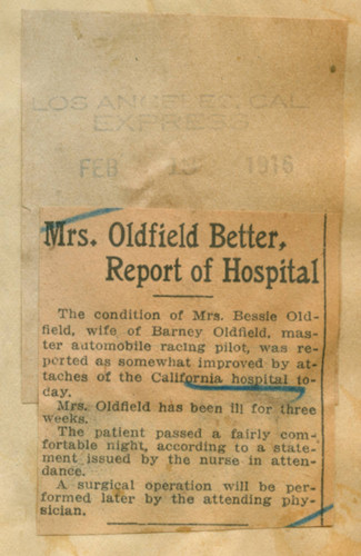 Mrs. Oldfield better, report of hospital