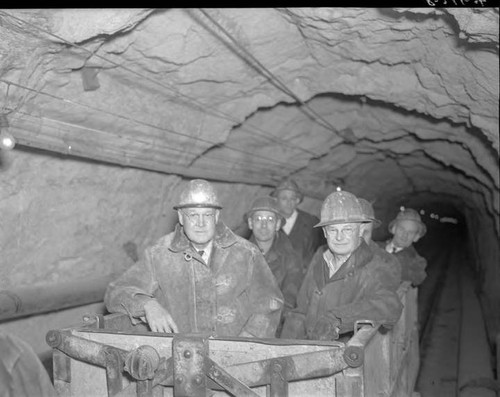 H. A. Van Norman and Henry Jacques on inspection tour, Mono tunnel