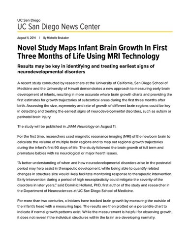 Novel Study Maps Infant Brain Growth In First Three Months of Life Using MRI Technology