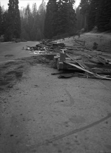 Accidents & Wrecks, wreck of Big Stump Entrance Station after being hit by a logging truck