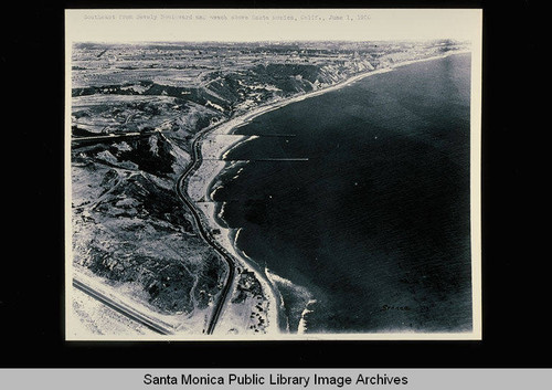Aerial photo looking southeast from Beverly Blvd. and beach above Santa Monica flown June 1, 1930