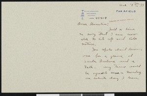 Hobart Chatfield-Taylor, letter, 1933-08-07, to Hamlin Garland