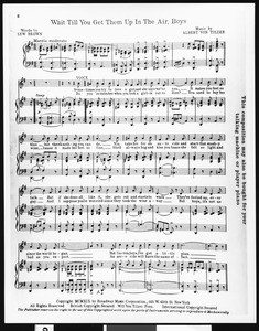 Music sheet with lyrics for "Wait Till You Get Them Up in the Air, Boys" by Lew Brown and Albert Von Tilzer, 1919