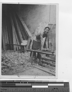 A young carpenter at the Hakka Mission at Soule, China, 1926