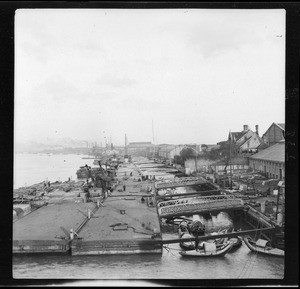 Birdseye view of the waterfront in Shanghai, ca.1900