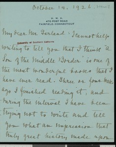 Henrietta M. Hewit, letter, 1926-10-14, to Hamlin Garland