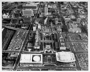 Temple Street and First Street, Civic Center, Music Center, City Hall, Federal Buildings, Temple Street, First Street, North Hope Street