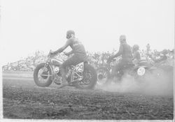 Motorcycle racing at Di Grazia Motordrome, Santa Rosa, California, 1939