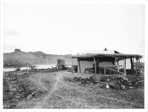 Drennen's cabin, near his stamp mill and concentrator, on the Colorado River, 1900-1950