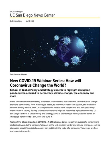 New COVID-19 Webinar Series: How will Coronavirus Change the World?