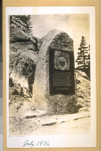 July 1936. Kit Carson Monument at Kit Carson Pass