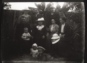 Sitting from l. to r.: Mr & Mrs Ziegler, Mrs Maisch, Mrs Zwissler. Standing from l. to r.: Mrs Sautter, G. Dietrich, W. Maisch. Picture taken in the garden in Hoyen on the journey from Hong Kong to the inland, early December 1907