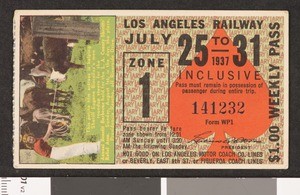 Los Angeles Railway weekly pass, 1937-07-25