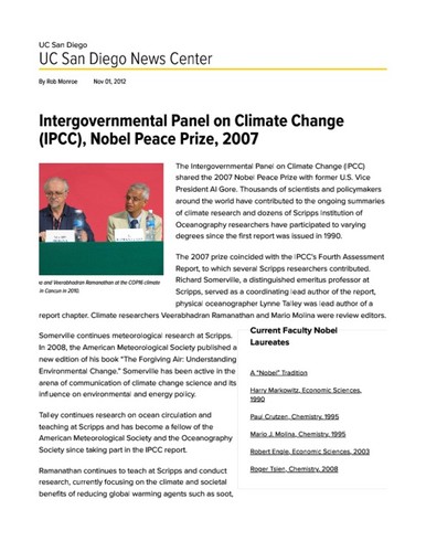 Intergovernmental Panel on Climate Change (IPCC), Nobel Peace Prize, 2007