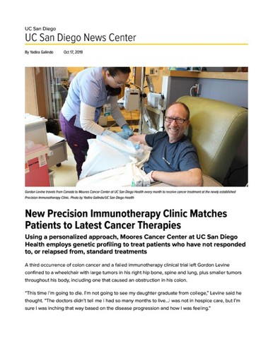 New Precision Immunotherapy Clinic Matches Patients to Latest Cancer Therapies