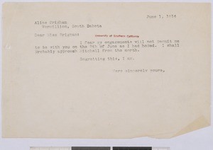 Hamlin Garland, letter, 1914-06-01, to Alice Brigham