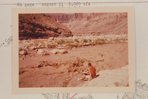 Buzz Belknap watching the hole in the flood at the mouth of the Little Colorado River