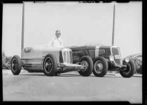 Louis Meyer and racing cars, Southern California, 1934