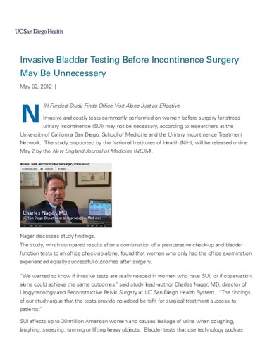 Invasive Bladder Testing Before Incontinence Surgery May Be Unnecessary