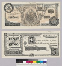 Un Peso (Orange Front, Green Back) and Cinco Peso (front) banknotes