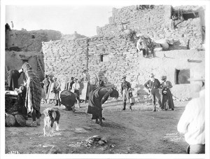 Hopi Indian snake priests after taking the emetic during the Hopi Snake Dance Ceremony, Oraibi, Arizona, ca.1898
