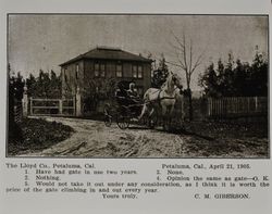 Lloyd gate at the C. M. Giberson farm in Petaluma, California, as shown in the Lloyd Co. catalog for 1912