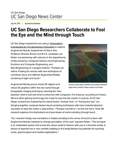 UC San Diego Researchers Collaborate to Fool the Eye and the Mind through Touch