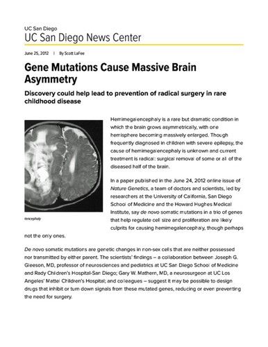 Gene Mutations Cause Massive Brain Asymmetry
