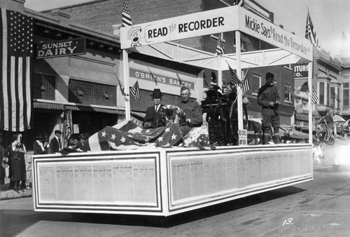 Porterville Recorder in Armistice Day Parade, Porterville, Calif., World War I