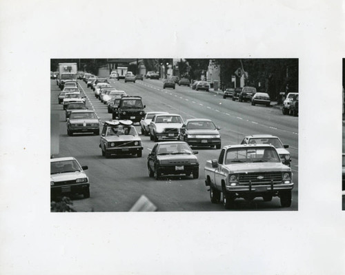 Malibu traffic headed north on Pacific Coast Highway, 1980s