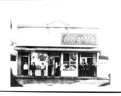 Men outside Edelmann's Drug Store, Tomales, California, about 1899