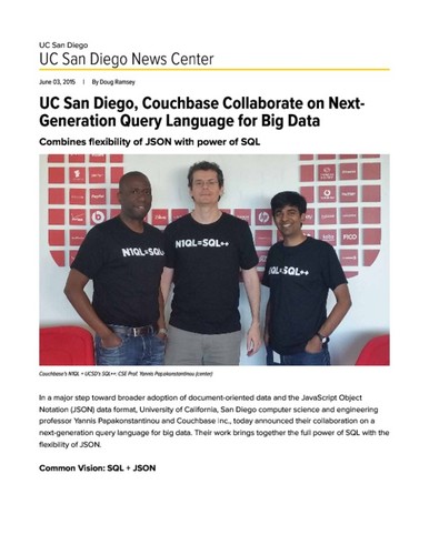 UC San Diego, Couchbase Collaborate on Next-Generation Query Language for Big Data
