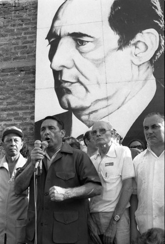José Napoleón Duarte speaks at a rally, San Salvador, 1982