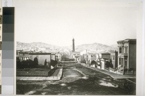 First Street, looking north from Harrison. Ca. 1880. Selby Shot Tower