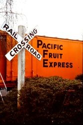 Refurbished Southern Pacific boxcar Pacific Fruit Express for the West County Museum at 261 South Main Street in Sebastopol