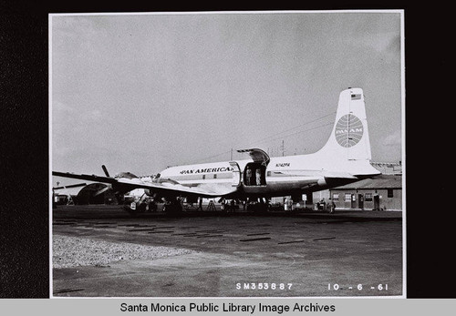 Pan American Douglas Aircraft Company DC-7 (N742PA) on the tarmac at the Santa Monica Municipal Airport, October 6, 1961