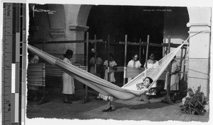 Women assembling hammocks, Merida, Yucatan, Mexico, ca. 1946