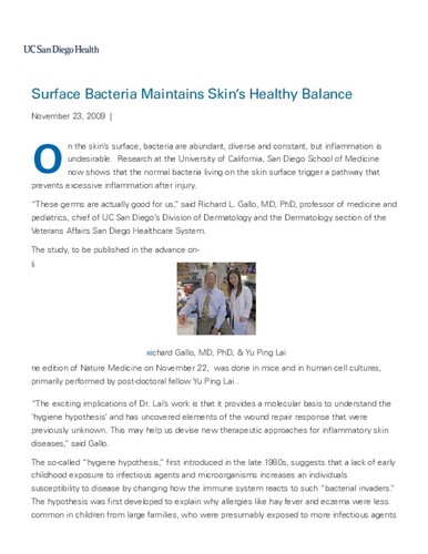 Surface Bacteria Maintains Skin’s Healthy Balance